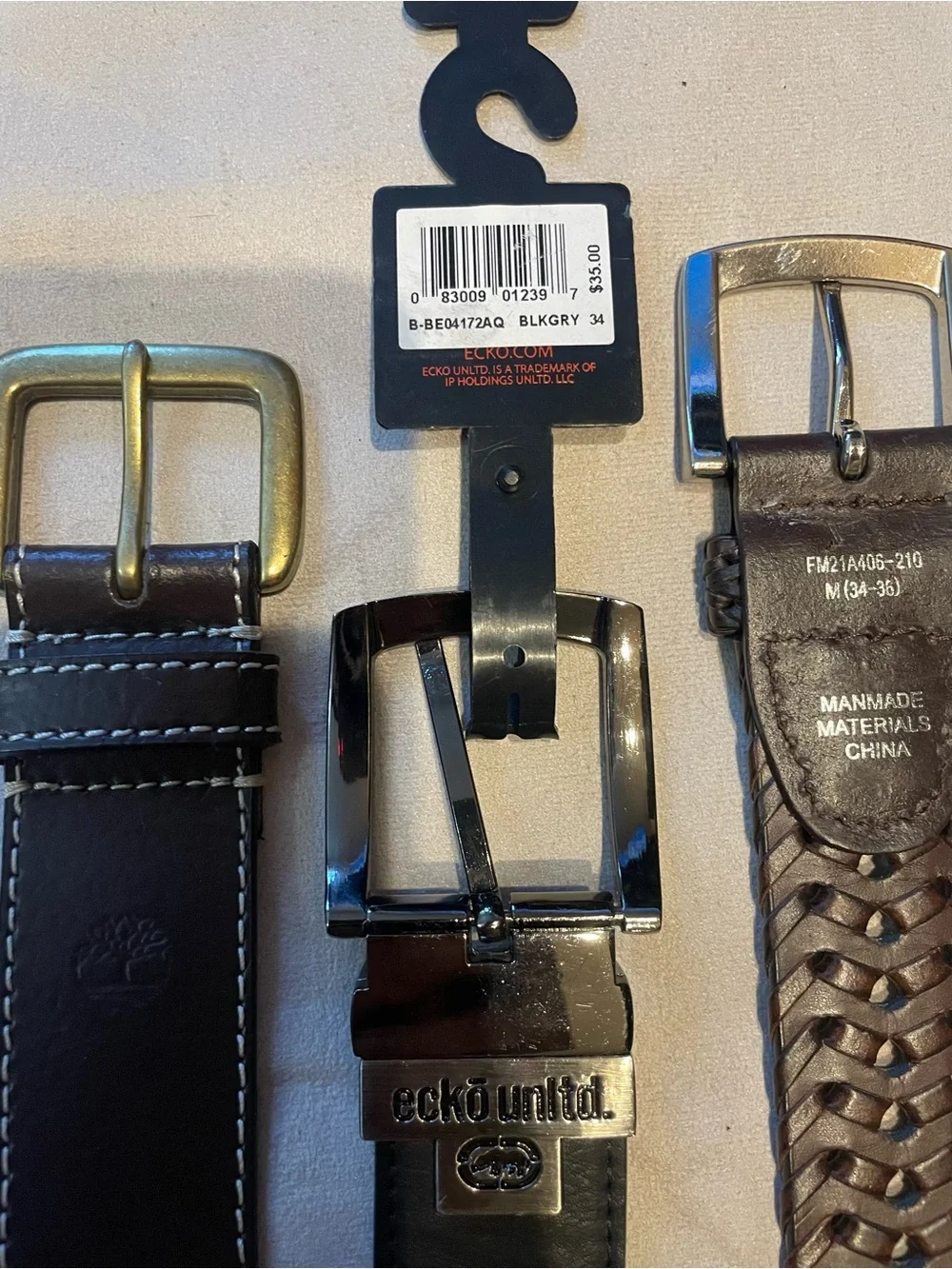 Ecko Unlimited Black Leather Belt Trio (Black, Dark Brown)